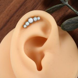 Blue opal - titanium helix earring